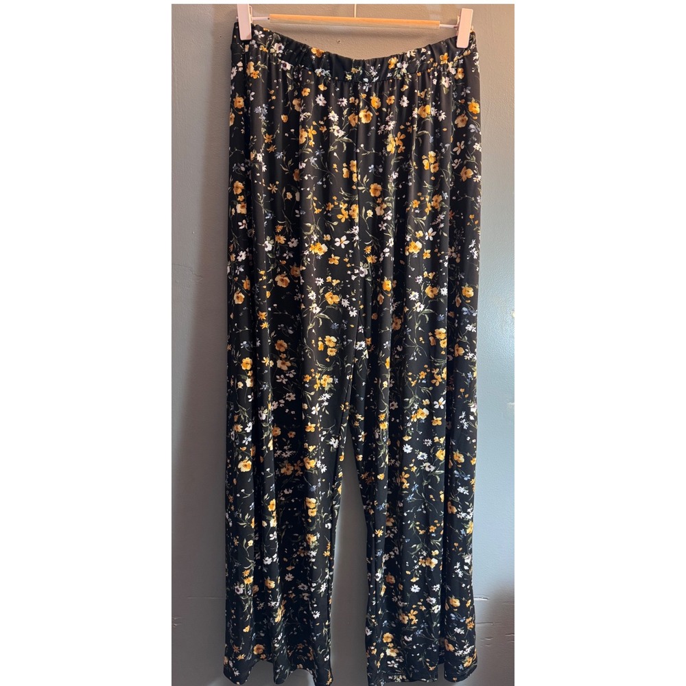 Philosophy Republic Clothing Floral Wide Leg Pants Black Yellow Size L‎ L/G